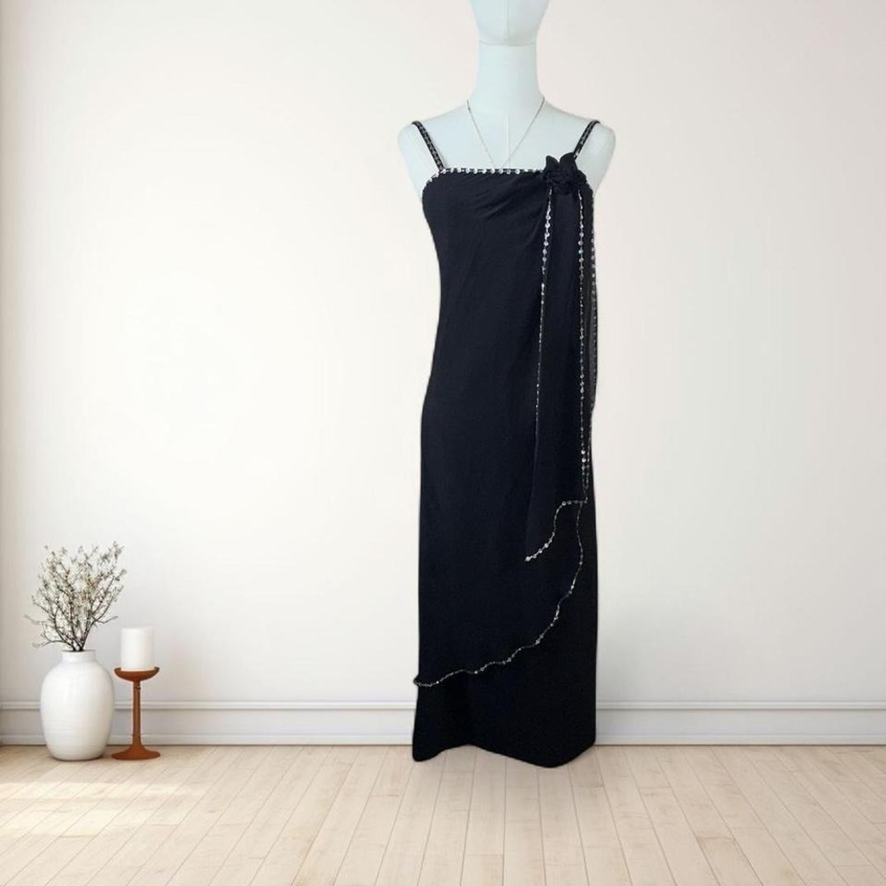 Y2K black rhinestone draped midi dress  coquette formal fairycore 2000s